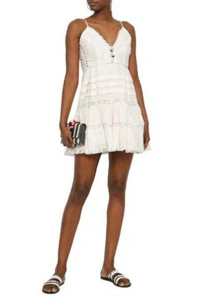 Zimmermann Pleated Lace-trimmed Swiss-dot Cotton Mini Dress In Off-white