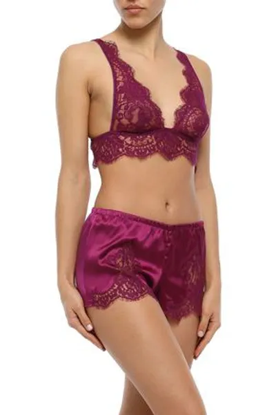 Id Sarrieri Colette Cotton-blend Chantilly Lace Bralette In Plum