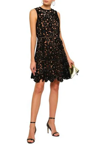 Michael Michael Kors Embellished Laser-cut Suede Mini Dress In Black