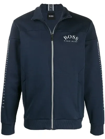 Hugo Boss Zipped Logo Sweatshirt In Blue