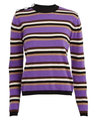 Ganni Embellished Striped Cashmere Sweater In Purple