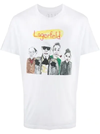 Unfortunate Portrait Lagerfeld Illustration Print T-shirt In White