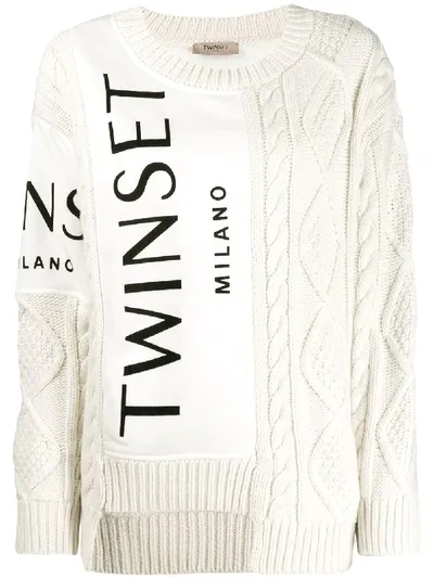 Twinset Contrast Knit Jumper In White