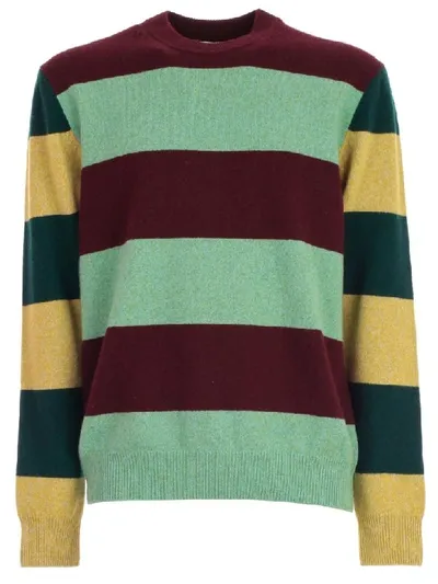 Paul Smith Striped Crew Neck Jumper In Burgundy