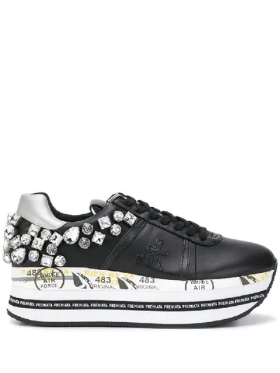 Premiata Beth Embellished Platform Sneakers In Black