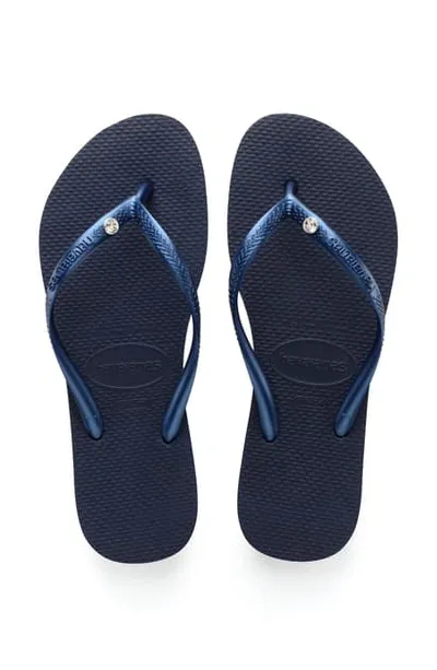 Havaianas Slim Glitter-strap Rubber Flip-flops In Navy Blue