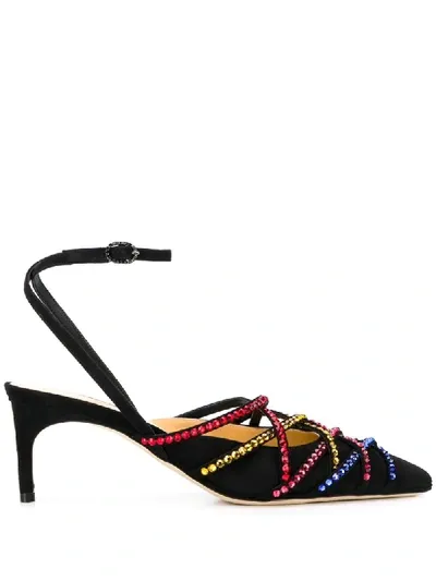 Giannico Daisy Sling Back Flat Sandals In Black