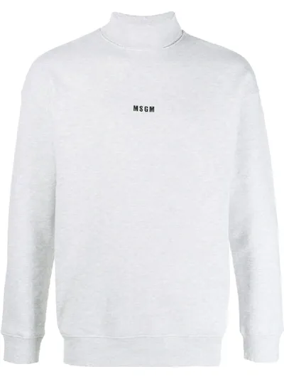 Msgm Roll Neck Logo Sweatshirt In Grey