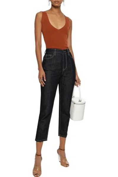 Current Elliott The Vintage Cropped High-rise Straight-leg Jeans In Dark Denim