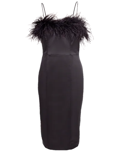 Veronica Beard Lilya Feather-trimmed Midi Dress In Black