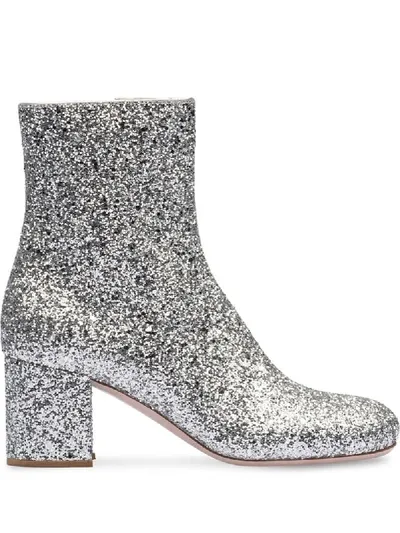 Miu Miu Glitter Embellished Ankle Boots In Silver