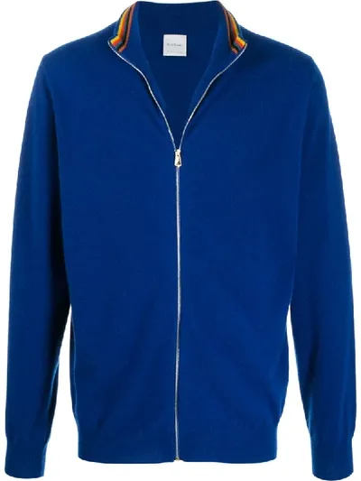 Paul Smith Fine Knit Zipped Jacket In Blue