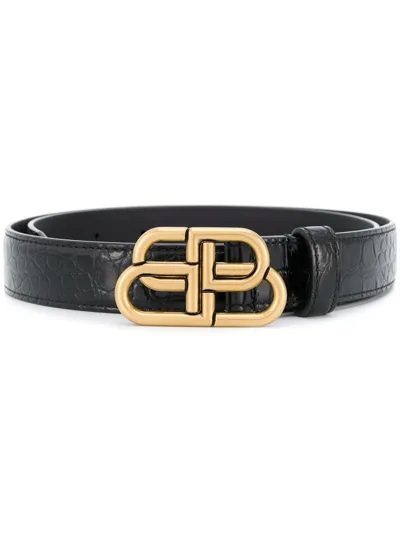 Balenciaga Bb Thin Belt In Black