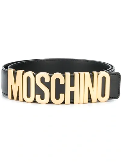 Moschino Logo Plaque Belt In Black