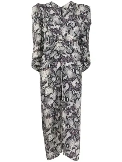 Isabel Marant Snake & Checkered Print Puff-sleeve Dress In Grey