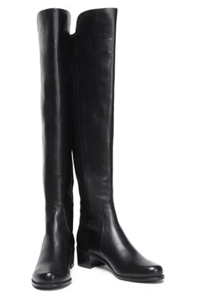 Stuart Weitzman Stretch Knit-paneled Leather Over-the-knee Boots In Black