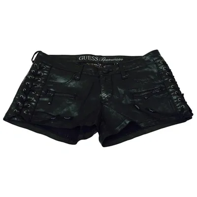 Pre-owned Guess Shorts In Coated Denim In Black