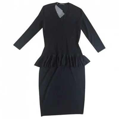 Pre-owned Alexander Mcqueen Wool Mid-length Dress In Black