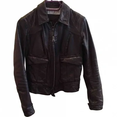 Pre-owned Guess Leather Jacket In Black