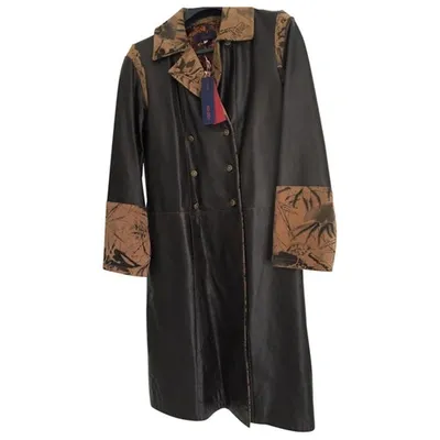 Pre-owned Kenzo Leather Coat In Brown