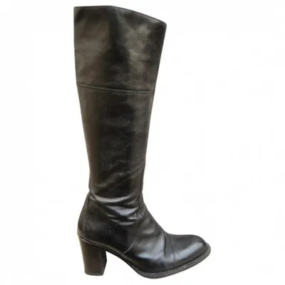 Pre-owned Sartore Leather Riding Boots In Black