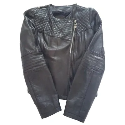 Pre-owned Guess Leather Biker Jacket In Black