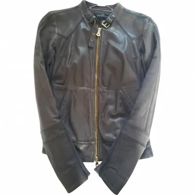 Pre-owned Guess Leather Biker Jacket In Grey