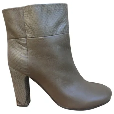 Pre-owned See By Chloé Leather Ankle Boots In Khaki