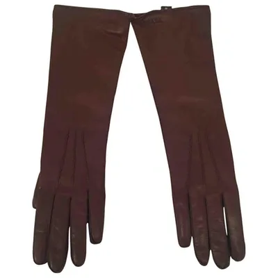 Pre-owned Prada Leather Long Gloves In Brown