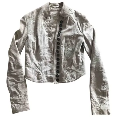 Pre-owned Allsaints Leather Jacket In Beige