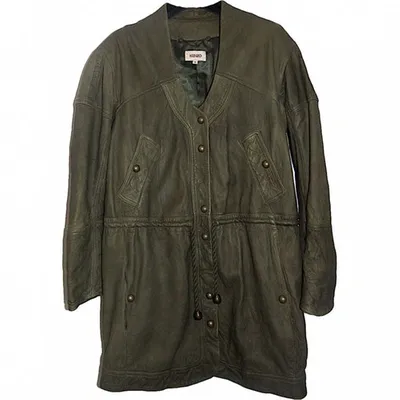 Pre-owned Kenzo Leather Coat In Khaki