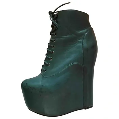 Pre-owned Jeffrey Campbell Leather Lace Up Boots In Green