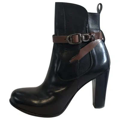 Pre-owned Sartore Leather Buckled Boots In Black