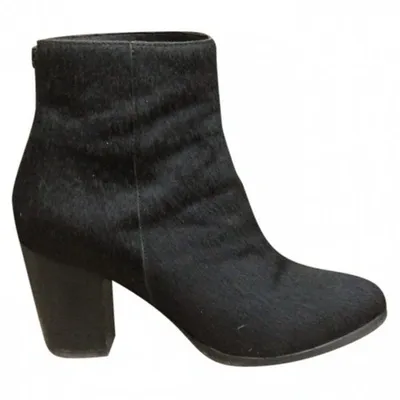 Pre-owned The Kooples Pony-style Calfskin Ankle Boots In Black