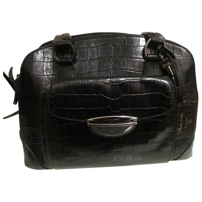 Pre-owned Lancel Adjani Leather Travel Bag In Black