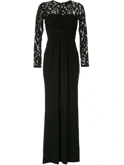 Paule Ka Lace Insert Belted Gown In Black