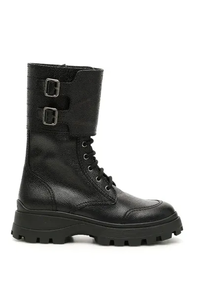 Miu Miu Double Buckle Biker Boots In Black