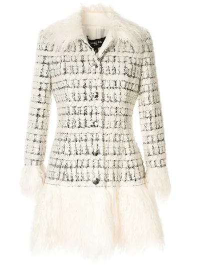 Paule Ka Tweed Check Coat In White