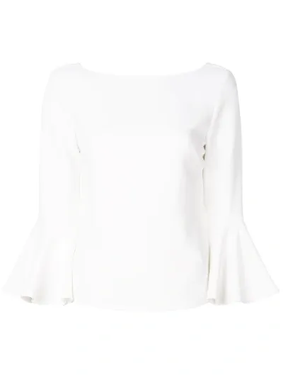 Carolina Herrera Flared-sleeve V-back Blouse In White