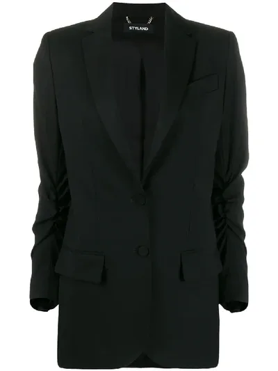 Styland Ruched Sleeve Blazer In Black