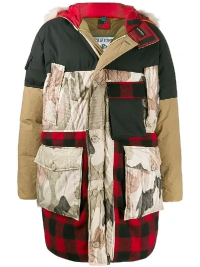 Woolrich Oversized Patchwork Parka Coat In 绿色