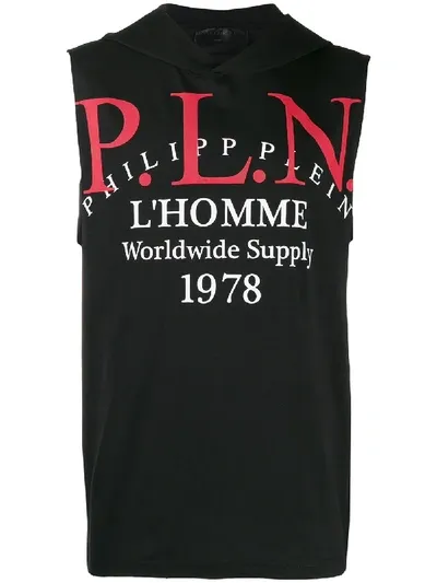 Philipp Plein P.l.n. Sleeveless Hoodie In Black