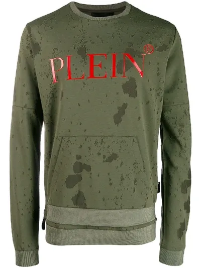 Philipp Plein Distressed Logo Print Sweatshirt In 绿色