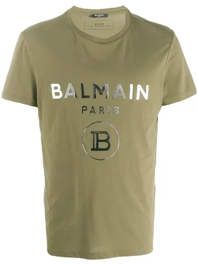 Balmain Logo Print T-shirt In Green