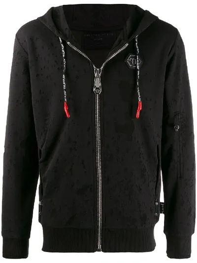 Philipp Plein Scarface Zip Front Hoodie In Black