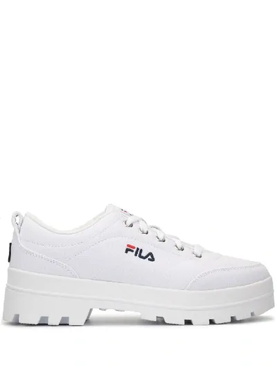 Fila Ridged Heel Logo Embroidered Sneakers In White