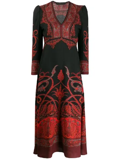 Etro Paisley Print Flared Dress In Black