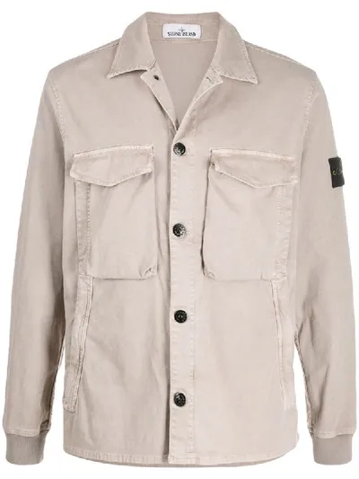 Stone Island Double Chest Pocket Shirt Jacket In Neutrals