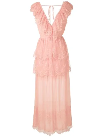 Nk Gabrielle Ruffled Lace Gown In Pi