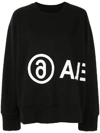 Mm6 Maison Margiela Contrasting Logo Printed Sweatshirt In Black